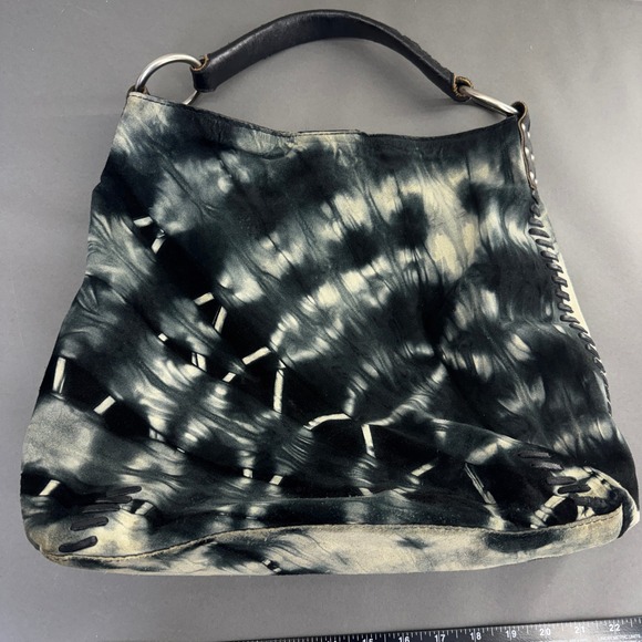 Lucky Brand Handbags - Lucky Brand Black & White Tie-Dye Leather Studded Hobo Bag
